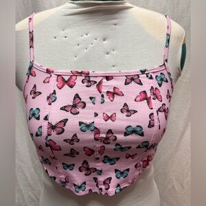 SHEIN Pink Butterfly Print Crop Top